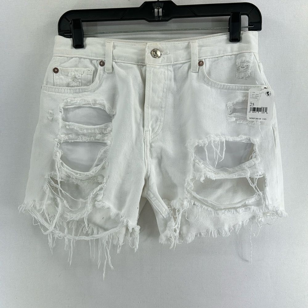 Free People Maggie Mid Rise Denim Shorts -Optic White- Size 25- NWT